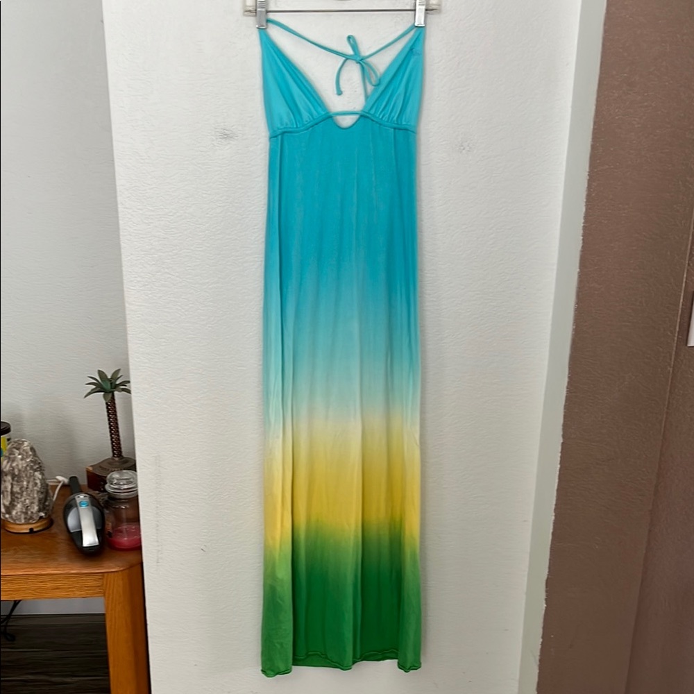 🏝️☀️ROXY MAXI DRESS SZ M SZ M NEVK & BACK TIES GREAT CONDITION 30inch WAIST